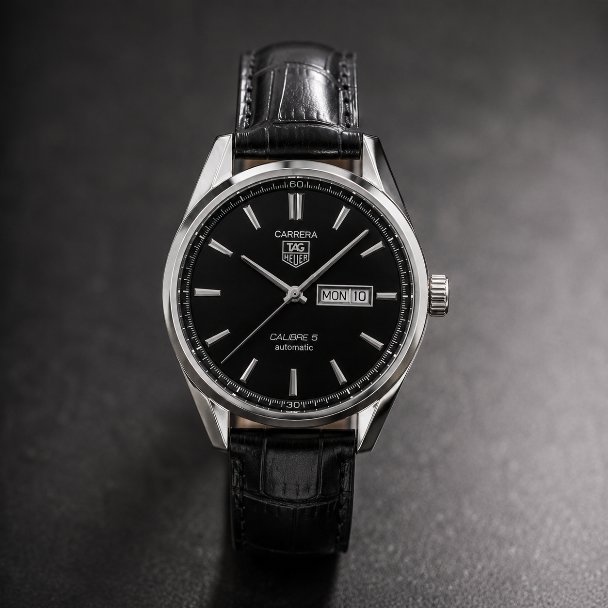 Noble Edge Classic Black Dial Automatic Watch – Leather Strap