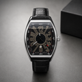 Noble Edge Tonneau Black Dial Luxury Watch – Black Leather