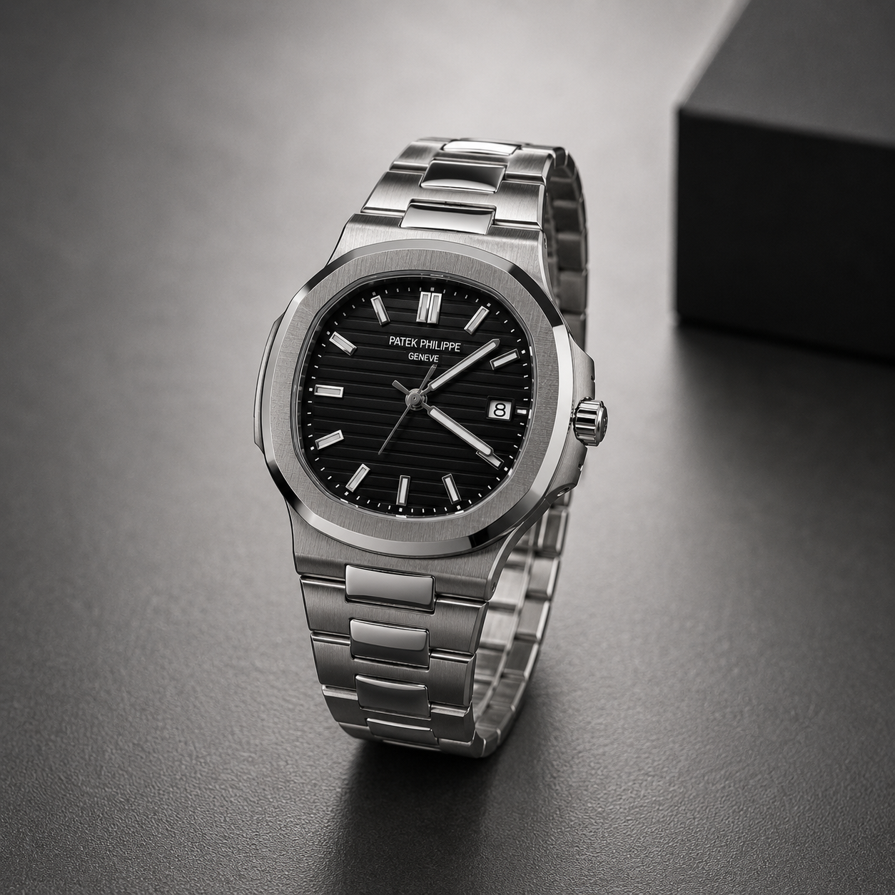 Noble Edge Luxury Black Dial Stainless Steel Watch – Silver Edition